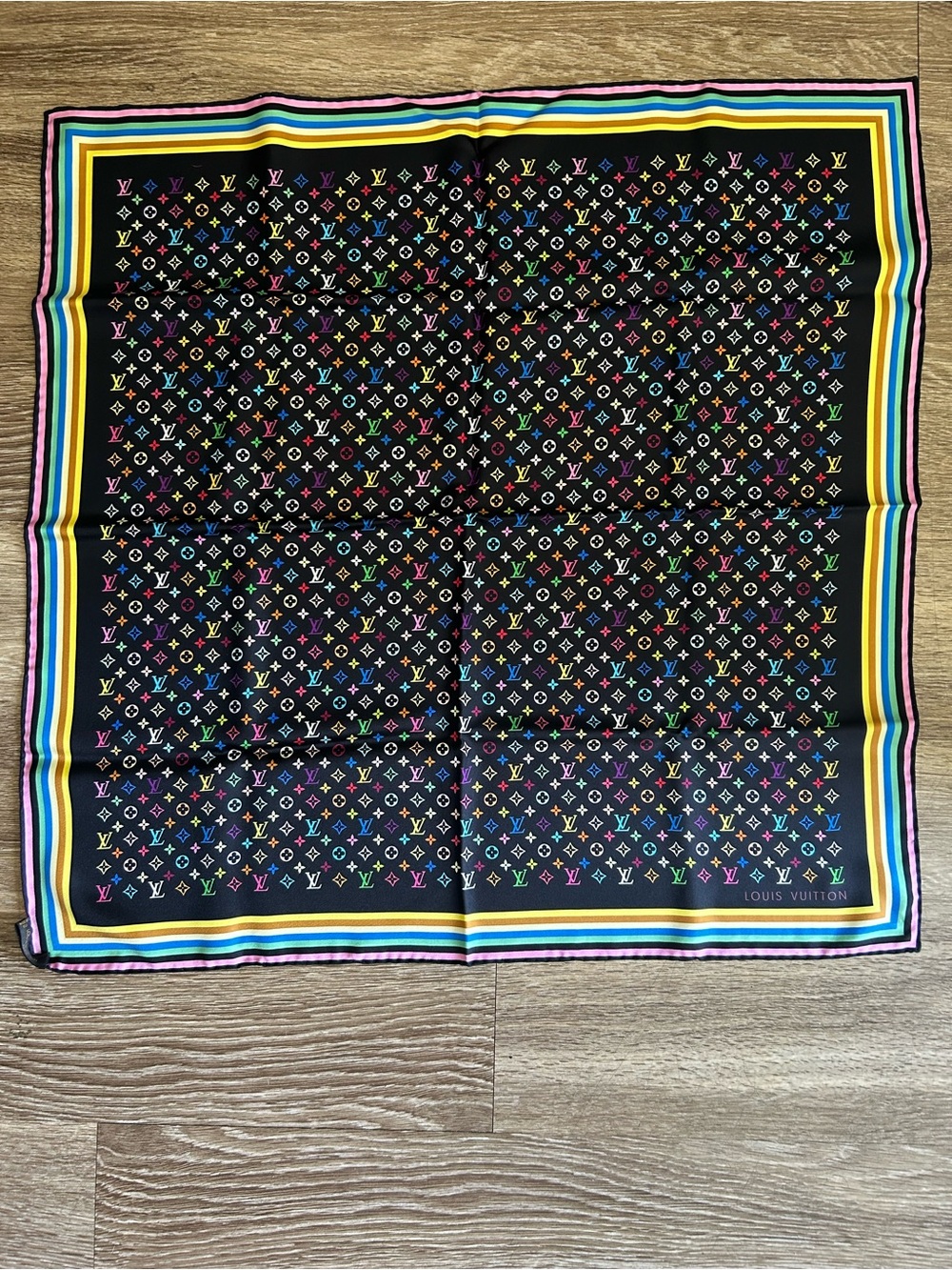 Louis Vuitton Murakami Black Multicolor Silk Square 70 Scarf